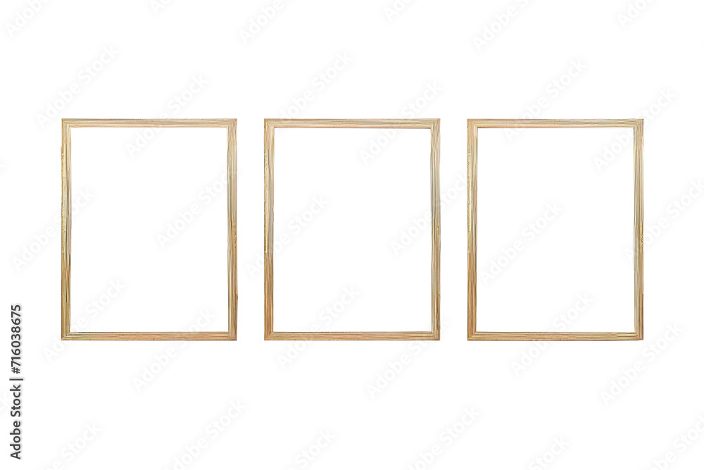 Triptych wooden frames in blank with transparent background for copy space Triptych wooden frames in blank with transparent background for copy space