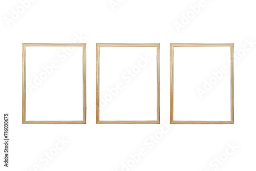 Triptych wooden frames in blank with transparent background for copy space