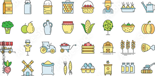 Producer icons set. Outline set of producer vector icons thin line color flat on white