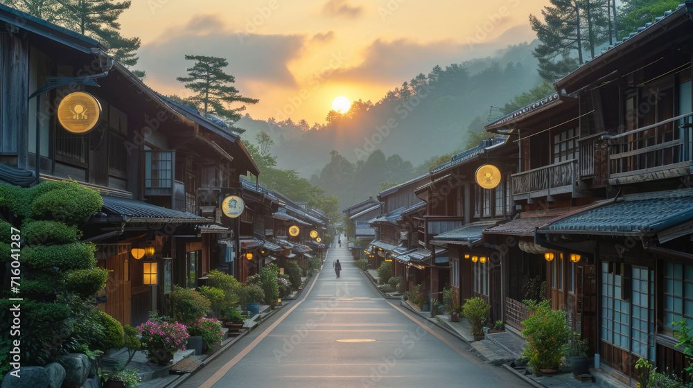 Fototapeta premium beautiful, clean and tidy street pass through traditional Japanese town.