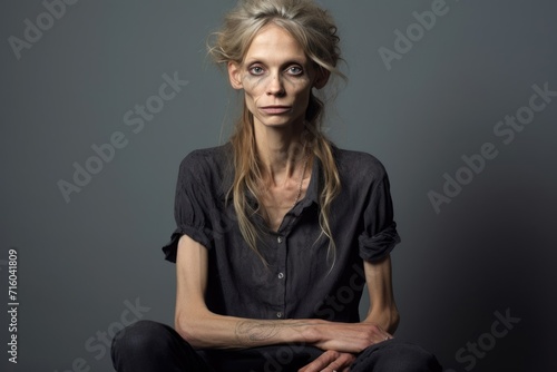An anorexic woman depressed and tired photo