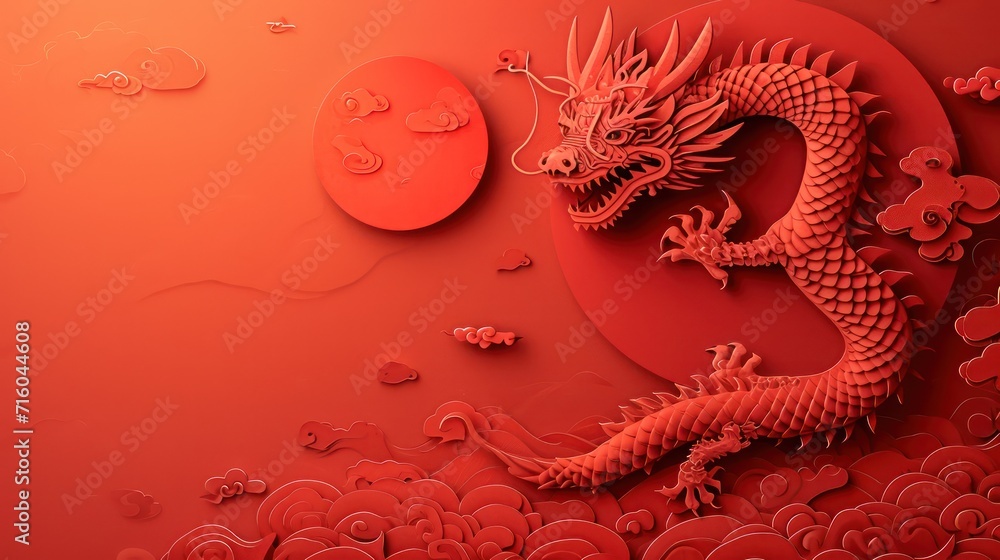 Obraz premium Chinese New Year dragon watercolor background. Hand drawn art.
