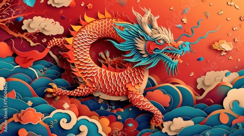 Chinese New Year dragon watercolor background. Hand drawn art.