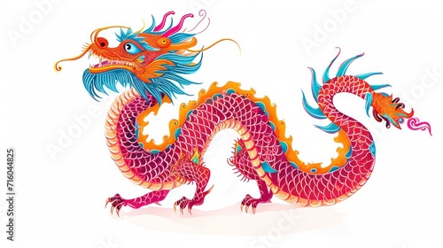 Traditional 3d chinese dragon glowing in the dark illustration vector. 3d character dragon bright colors print for clothes, stationery. Banner chinese dragon 2024. New Year of the Dragon 2024.