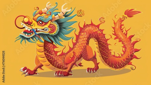 Traditional 3d chinese dragon glowing in the dark illustration vector. 3d character dragon bright colors print for clothes, stationery. Banner chinese dragon 2024. New Year of the Dragon 2024. © Ibad
