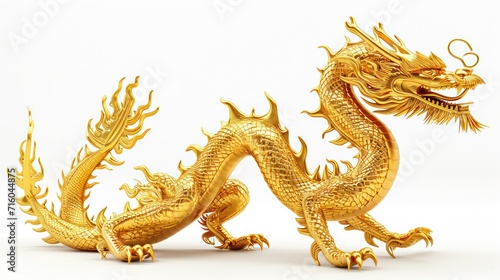 golden dragon statue isolated on white background