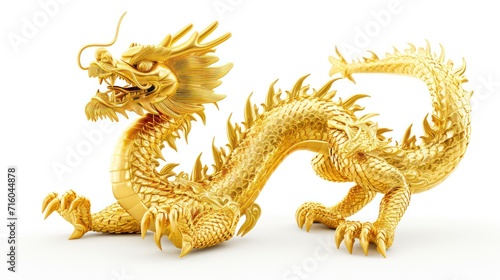 Chinese golden dragon isolated on white with clipping path.Golden traditional chinese dragon isolated on white background. Feng Shui statuette.