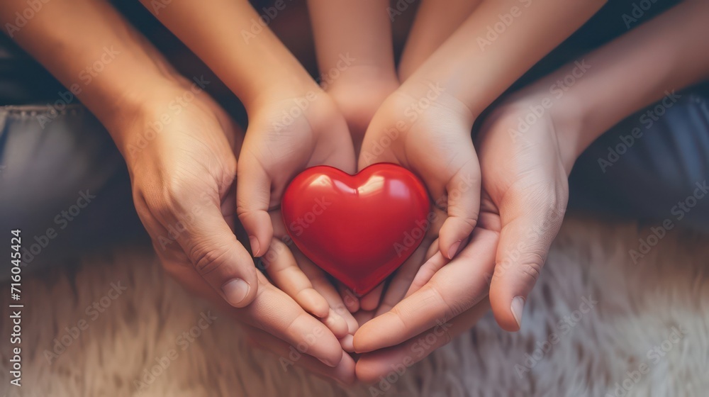 Young woman holding red heart, health insurance, donation, happy charity volunteer concept, world health day, world mental health day, world heart day Young woman holding red heart, health insurance, donation, happy charity volunteer concept, world health day, world mental health day, world heart day