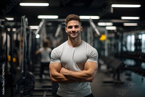 Portrait of a muscular personal trainer at a gym
