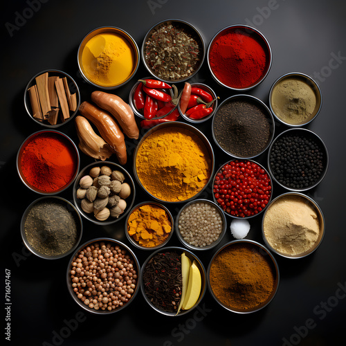 Fototapeta Naklejka Na Ścianę i Meble -  Colored spice background. Spices top view