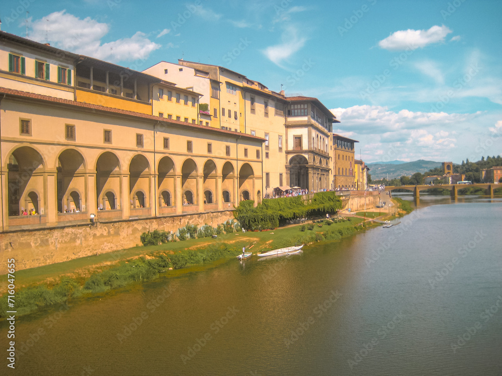 View of Florence river side from ponte vecchio. Florence, Tuscany, Italy