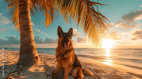 Fényképezés German Shepherd dog on the beach