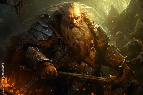 A battle-hardened dwarf warrior, renowned for skill with a warhammer and unyielding determination. - Generative AI