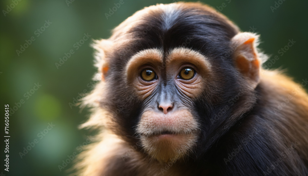 Cute Monkey Portrait in Jungle Cute Monkey Portrait in Jungle
