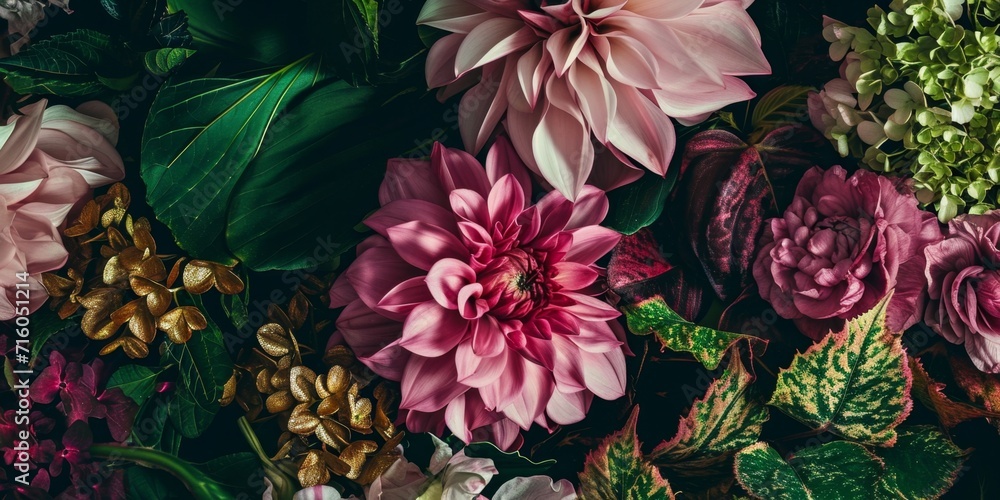 some flowers are in a pink and green clump some flowers are in a pink and green clump
