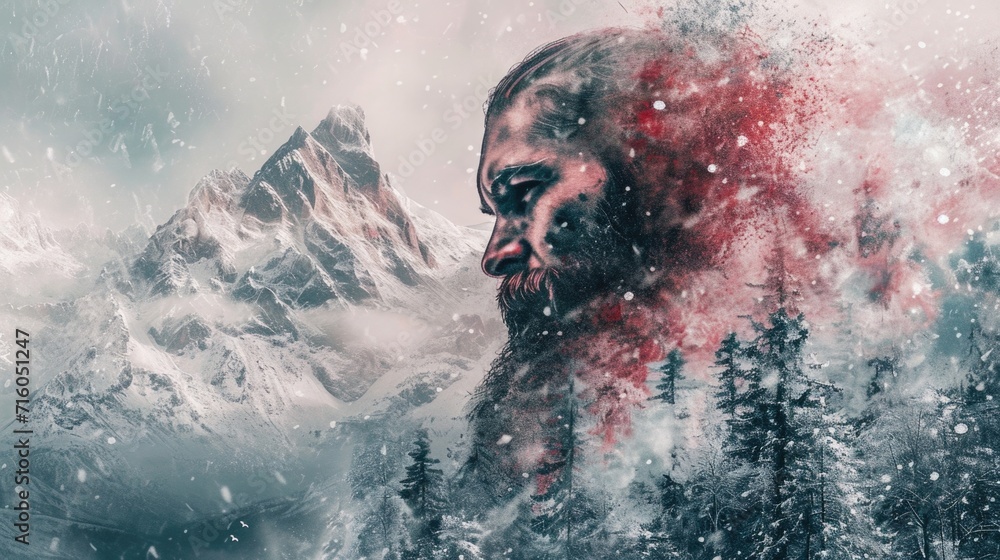 illustration of a snowy mountain with a man between it generative ai illustration of a snowy mountain with a man between it generative ai