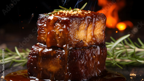 Grilled meat steak on stain...