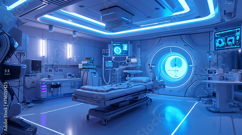 Um moderno e elegante centro médico é o cenário de uma cena de maravilhas tecnológicas  O suave zumbido de máquinas avançadas enche o ar misturando-se com o suave bip dos monitores