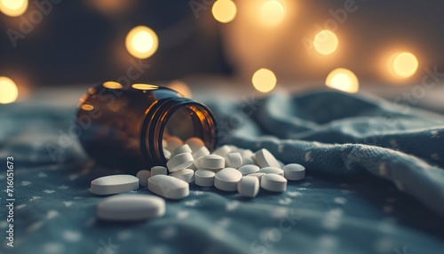 An efficient product in melatonin pills to promote restful sleep. Melatonin capsules to help balance the circadian cycle for a peaceful and revitalizing night. photo