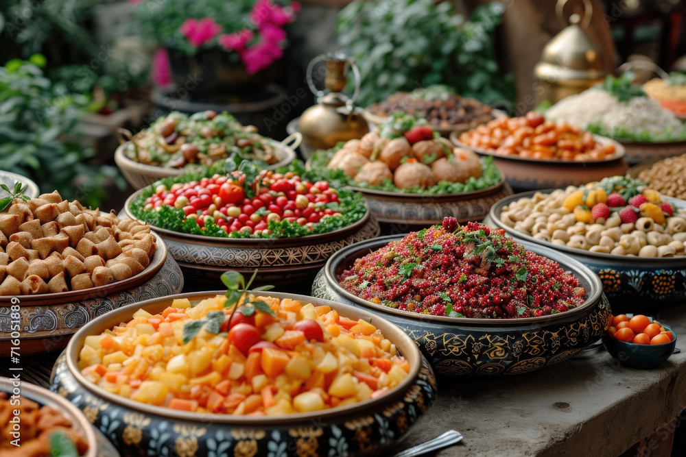 Arabic food on a table. Ramadan and Islam concept