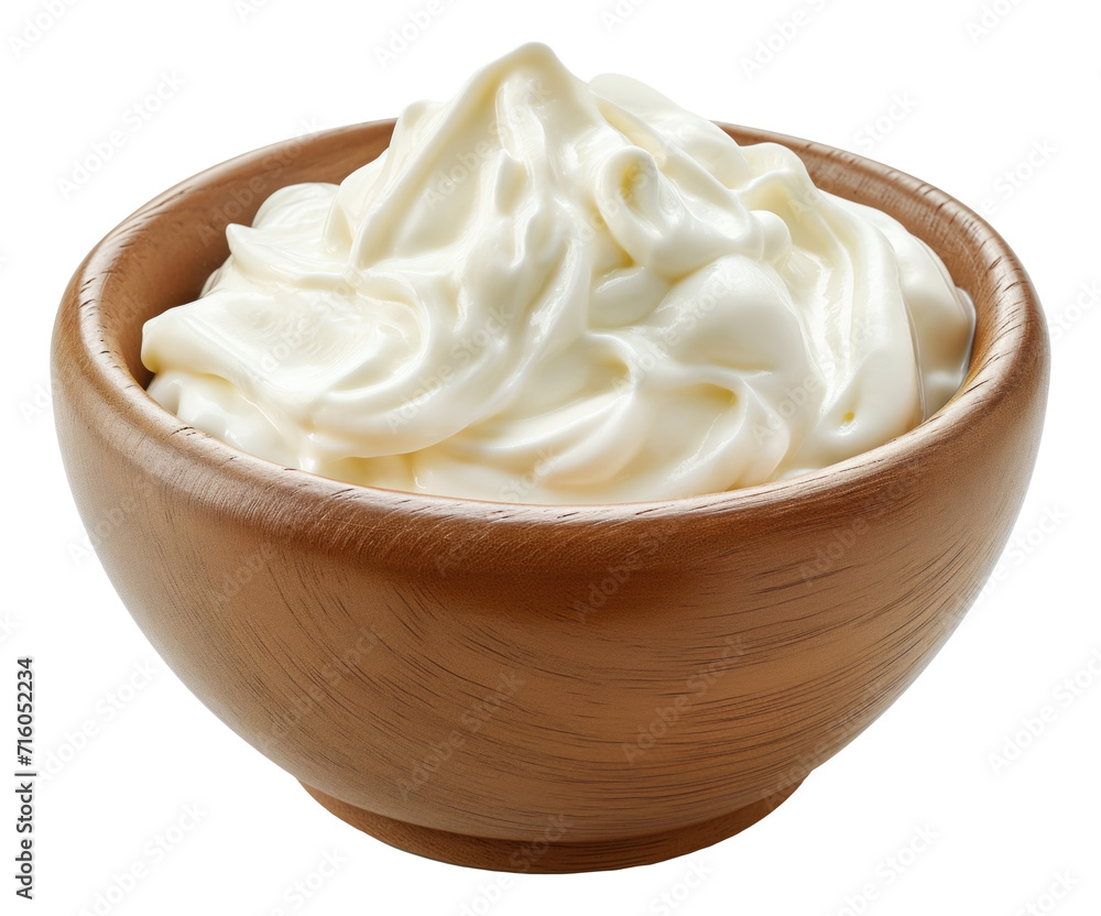 Wooden bowl with sour cream isolated. Wooden bowl with sour cream isolated.