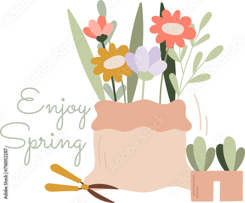Spring Flowers Gardening With Lettering