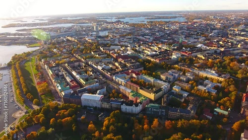 Aerial view. Helsinki seaside with view on hotels, offices, port and shipyard.  Finland photo