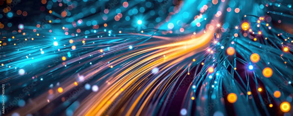 Fiber optic cables data connections background - obrazy, fototapety, plakaty 