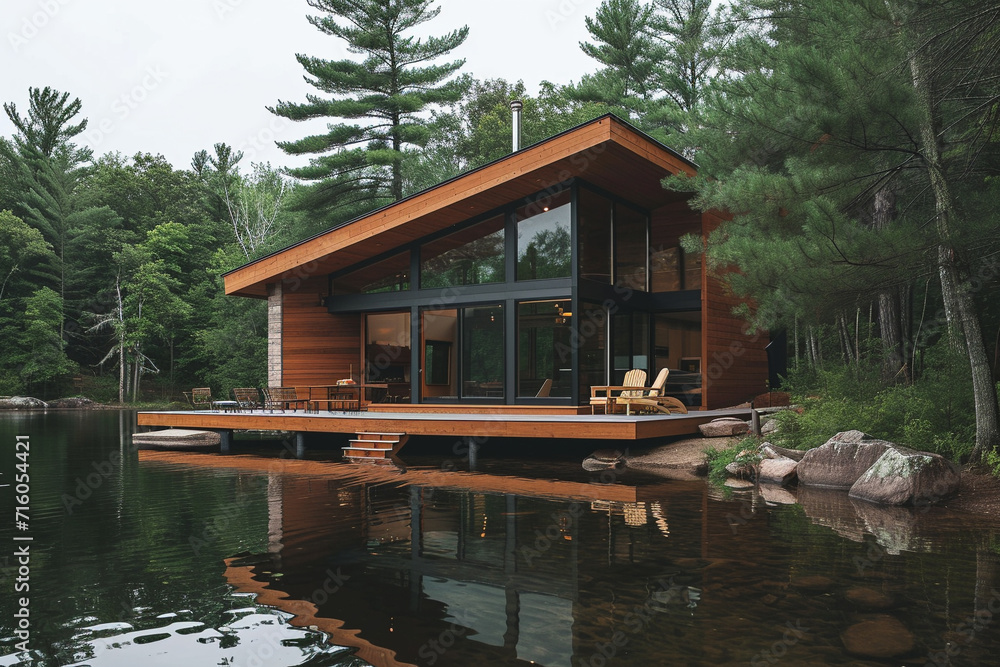 Modern lake cabin in the woods Modern lake cabin in the woods