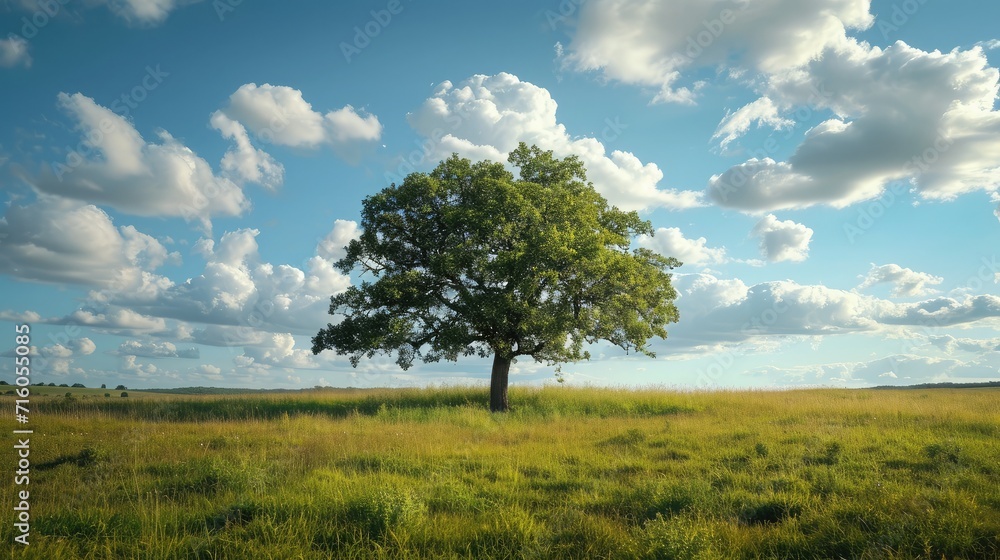 Lonely green oak tree in the field Lonely green oak tree in the field