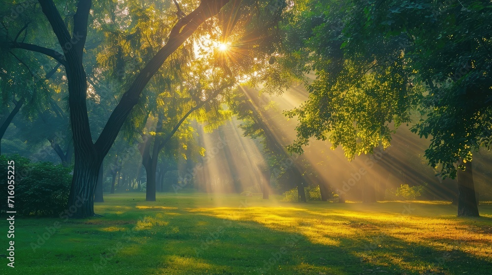Sunrise beam in the beautiful park Sunrise beam in the beautiful park