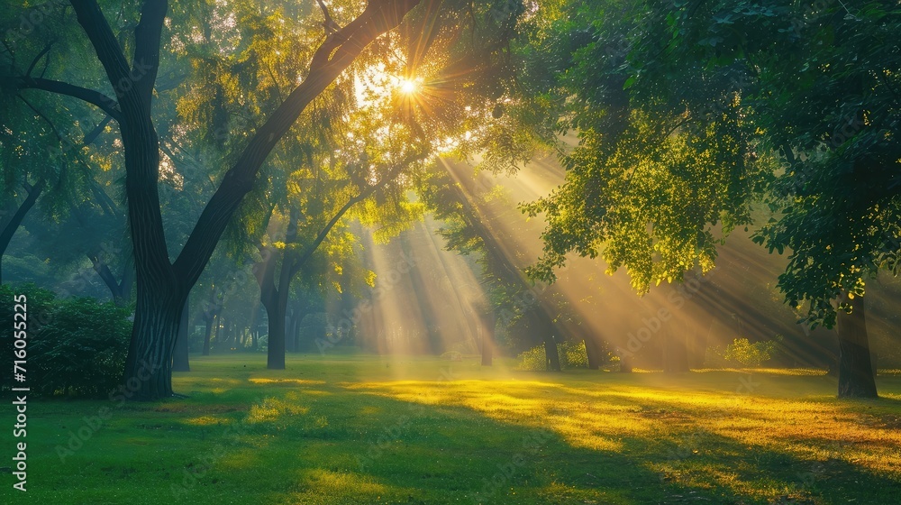 Sunrise beam in the beautiful park