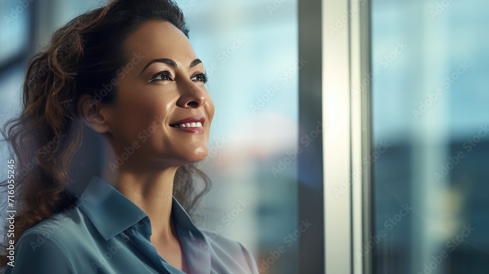 Mexican middle age business woman looking at the window Mexican middle age business woman looking at the window
