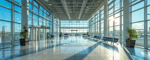 Interior photo of a modern airport terminal