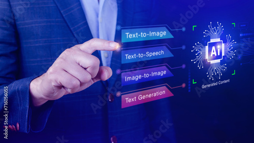 Ai tech, using virtual graphic Global Internet connect Chatgpt Chat with AI, Artificial Intelligence to generate content, Text to image, speech, smart AI, using command prompt for generates something photo