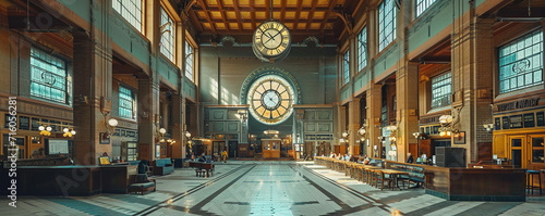 Interior photo of a vintage train terminal grand central station photo