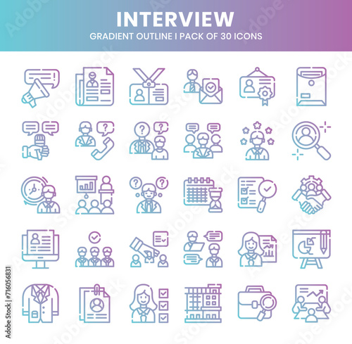 Interview Icons Bundle. Gradient outline icons style. Vector illustration.