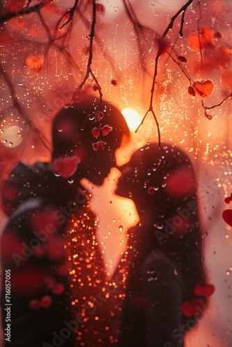 Amidst the winter chill, their love radiated like a warm fire as they shared a passionate kiss in the soft glow of city lights and falling rain