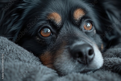 Capturing the unwavering devotion of a loyal companion, this black puppy's soulful eyes reveal the purest form of love between pet and owner