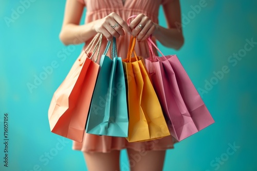 A fashion-forward girl in a pink barbiecore skirt holds her shopping bags, showcasing her impeccable taste in clothing and love for a day of retail therapy