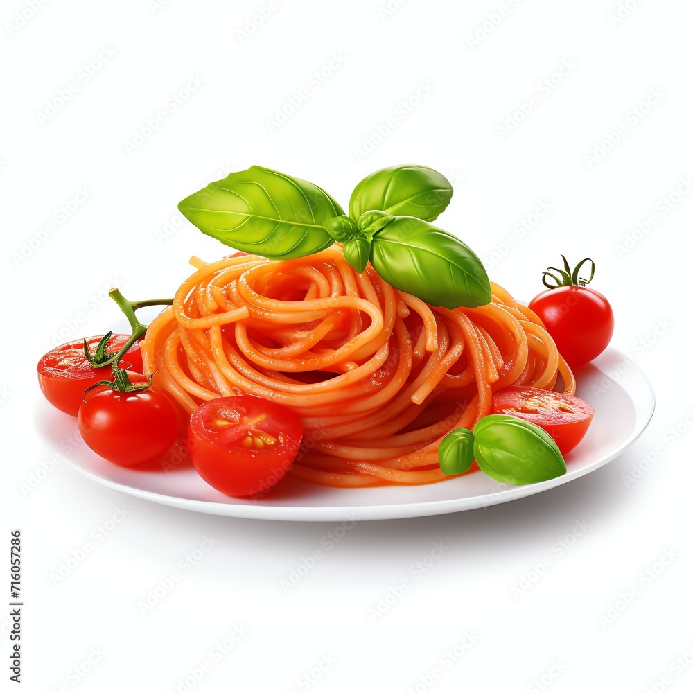 a spaghetti with tomatoes, studio light , isolated on white background a spaghetti with tomatoes, studio light , isolated on white background