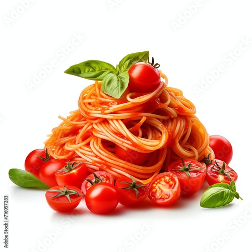 a spaghetti with tomatoes, studio light , isolated on white background