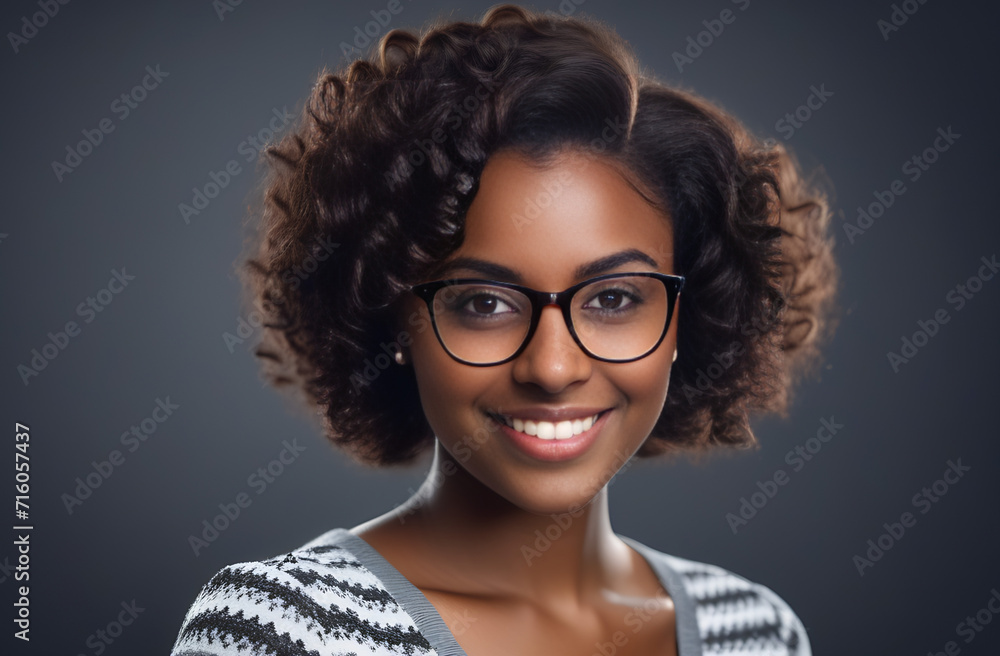 dark-skinned girl with dark curly hair smiles, looks into the frame
dark-skinned girl with dark curly hair smiles, looks into the frame