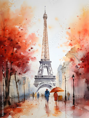 watercolor painting of Eiffel tower