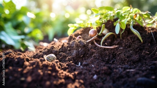 Macro shot of a compost pile teeming with microorganisms, a crucial element in sustainable soil health.