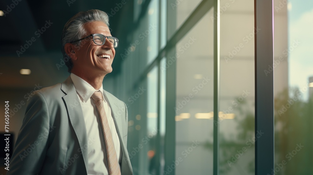 Mexican senior business man looking at the windows