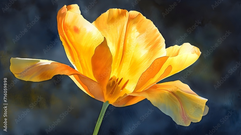 Vibrant Yellow Tulip on a Moody Blue Background