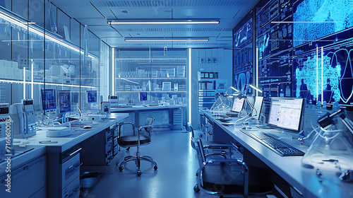 In a sleek and modern medical research facility scientists and doctors collaborate in a stateoftheart laboratory