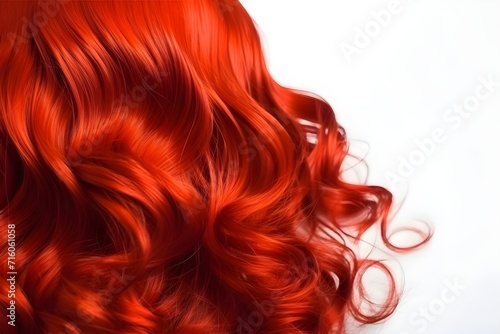 Red, long, curly wavy hair, isolated on white background