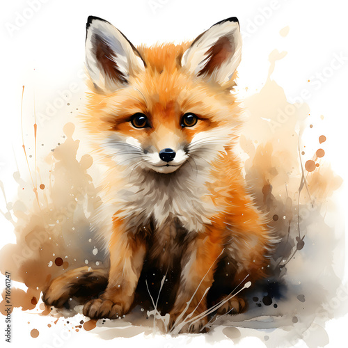 Cute red fox watercolor illustration